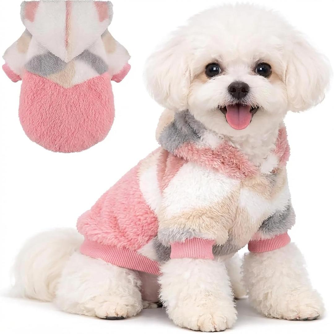 DaFuEn Fleece Dog Sweaters for Small Dogs, Winter Hoodie Puppy Chihuahua Sweater, Dogs Clothes for Teacup Chihuahua Yorkie, Pet Apparel Clothing (Pink, M) (Medium (Chest 16.6in))
