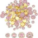 PATIKIL 100 Pcs Sew on Rhinestones Crystals 8mm 10mm 12mm 14mm, 3 Layers Sewing Flower Claw Rhinestones Glass Gems Metal Base for DIY Craft Dress Clothes Belt Decoration, Gold/Light Pink