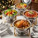 4 Pack Chafing Dishes for Buffet with Lid & Lid Holder, 6QT Round Stainless Steel Chafing Dish Set, Heating and Cooling Buffet for Home Parties, Christmas Gatherings, Catering Events