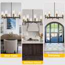 9MMML Farmhouse 8-Light Glass Chandelier, Modern Black and Gold Chandelier for Kitchen Dining Room Light Fixture Over Table, Industrial Chandelier for Living Room, Foyer, Entryway, E26 Bulb Base, 31.5"