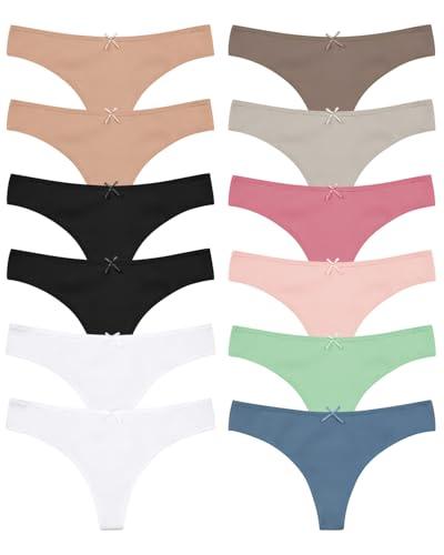 Jo & Bette Cotton Thongs - 12 Pack Thong Bikini - Thongs for women Panties Breathable No show Seamless, Size: L