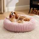 Bedsure ComfyFleece Donut Medium Dog Bed - Washable Faux Fur with Corduroy Fleece & Anti Slip Bottom, Round Pet Bed with Removable Cover, Blush Pink, 30x30x8 inches