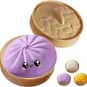 Giant Glitter Dumpling,Giant Dumpling Squish-y,Cute Anxiety Relief Fidget Toy,Jumbo Squishy Toy with Steamer Box,Soft Squeeze Decompression Dough for Adults& Kids (Purple)