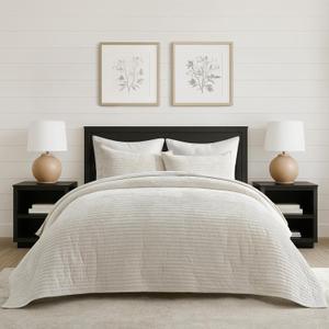 EVERGRACE Velvet Quilt Set King Size, Luxurious Soft Striped Channel Bedding Set, Lightweight Velvet Comforter for All Season, Oversized Bedspread Coverlet with 2 Matching Shams, Ivory White