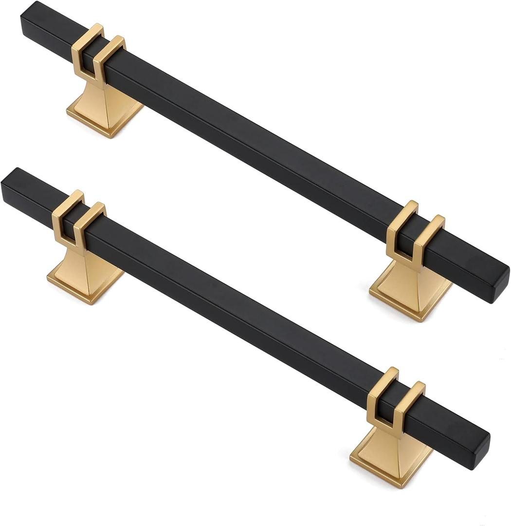 15 Pack 5 Inch Black and Gold Cabinet Pulls Black and Gold Cabinet Handles Kitchen Cabinet Handles Dresser Drawer Pulls Kitchen Cabinet Hardware (5 inch (128mm) hole center, Black & Matte Gold)