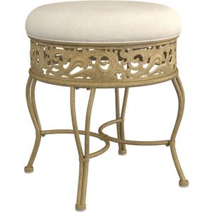Hillsdale, Villa III Backless Metal Vanity Stool with Ornate Lattice Detailing, Antique Beige