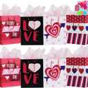 JOYIN 8 Pcs Valentines Day Paper Gift Bags,9.76" Gift Treat Bags with Filling Paper in 4 Designs, Candy Bag,Paper Wrapping Kraft Bags with Colorful Heart shaped Design for Kids Party Valentine Party Favors