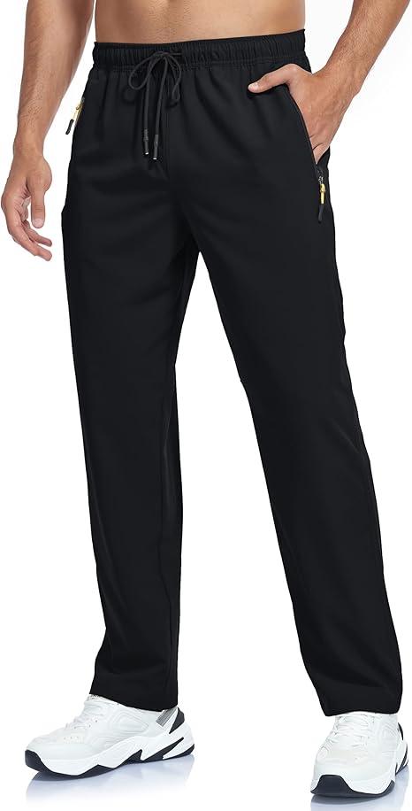 GAXIDES Mens Hiking Athletic Joggers Sweatpants Golf Running Pants Summer Lightweight Breathable Casual Outdoor Sports Quick Dry Fit Trousers with Zipper Pockets Black+Darkgrey XL