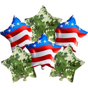 6 Pcs Marines Camouflage Star Foil Balloons/18Inch Military Camo Balloon/Marine Party Decorations/Veteran & Military Send-Off Party/USA 250/Independence Day Celebrations/Memorial Day