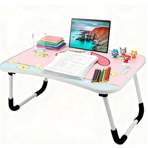 Kawaii Laptop Desk Foldable Kawaii Bed Desk Table Cute Folding Breakfast Tray Portable Lap Standing Desk Notebook Stand Reading Holder for Bed/Couch/Sofa/Floor (Pink)