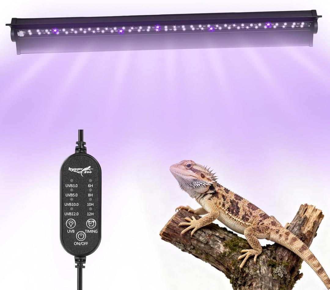 UVB Light for Reptiles, 18W HO LED UVB Reptile Light Fixture UVA UVB Lamp Bulb Terrarium Light with Timer and 5 Adjustable Brightness for Bearded Dragon Turtle Snake Crested Gecko Chameleon, 22 Inch