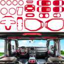 23PCS Full Set Interior Decoration Trim Kit for Jeep Wrangler JL JLU Gladiator JT 2018-2023 Steering Wheel Door Handle Air Conditioning Vent Cup Holder Reading Light Headlight Switch Gear Cover (Red)