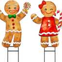 Christmas Decorations Outdoor, 2 Pcs Large Gingerbread Man Boy Girl Metal Yard Stakes Xmas Decor Ornaments, 29" Rustic Winter Signs for Lawn Garden Front Door Home Farmhouse Porch Outside
