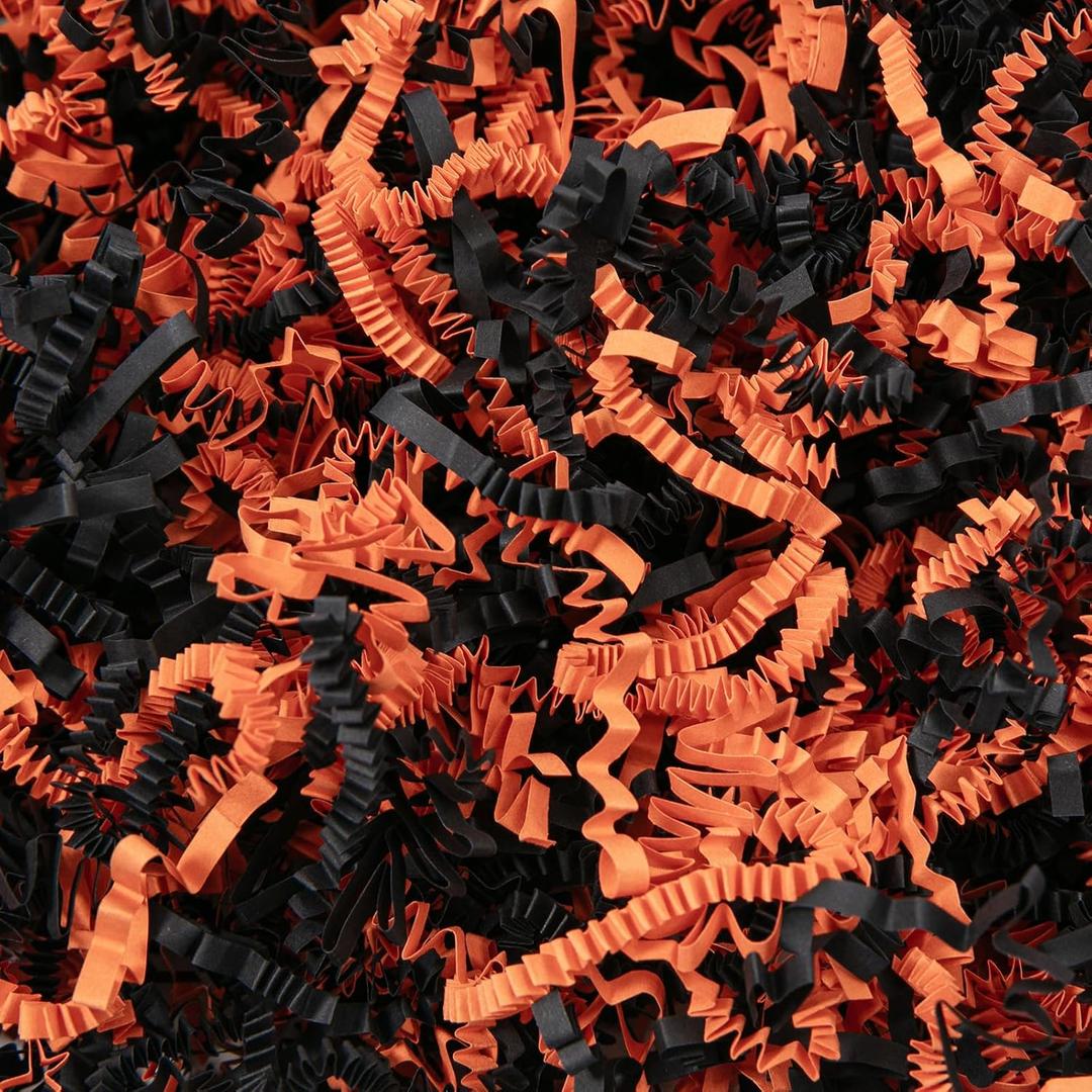 Mefleet 2 LB Halloween Crinkle Cut Paper Shred Filler Black & Orange Crinkle Shredded Paper for Gift Basket - Gift Box Bag Filler - Grass Cushion Stuffing for Halloween Packaging Wrapping