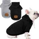 2 Pack Dog Hoodie Sweaters for Small Medium Dogs Warm Dog Clothes for Large Dogs Soft Waffle-Like Laminated Sweatshirt Bulldog (Black+Grey, M (Back: 15.5",Chest: 21.6", Neck: 13"))