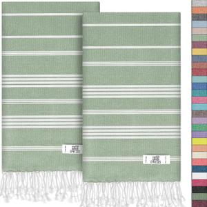 Turkish Hand Towels - Set of 2 | 18" x 30" Decorative Boho Guest Bath Towel for Bathroom, Kitchen, Face, Hair, Tea, Dishcloth (Sultan, Apple Green)