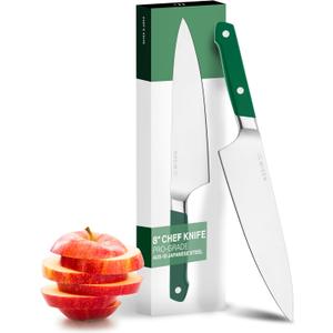 Misen 8" Chef Knife  High Carbon Japanese AUS-10 Stainless Steel  Hybrid German & Japanese Blade  Precision Kitchen Knife for Professionals & Home Cooks  Ultimate Cutting Performance - Green