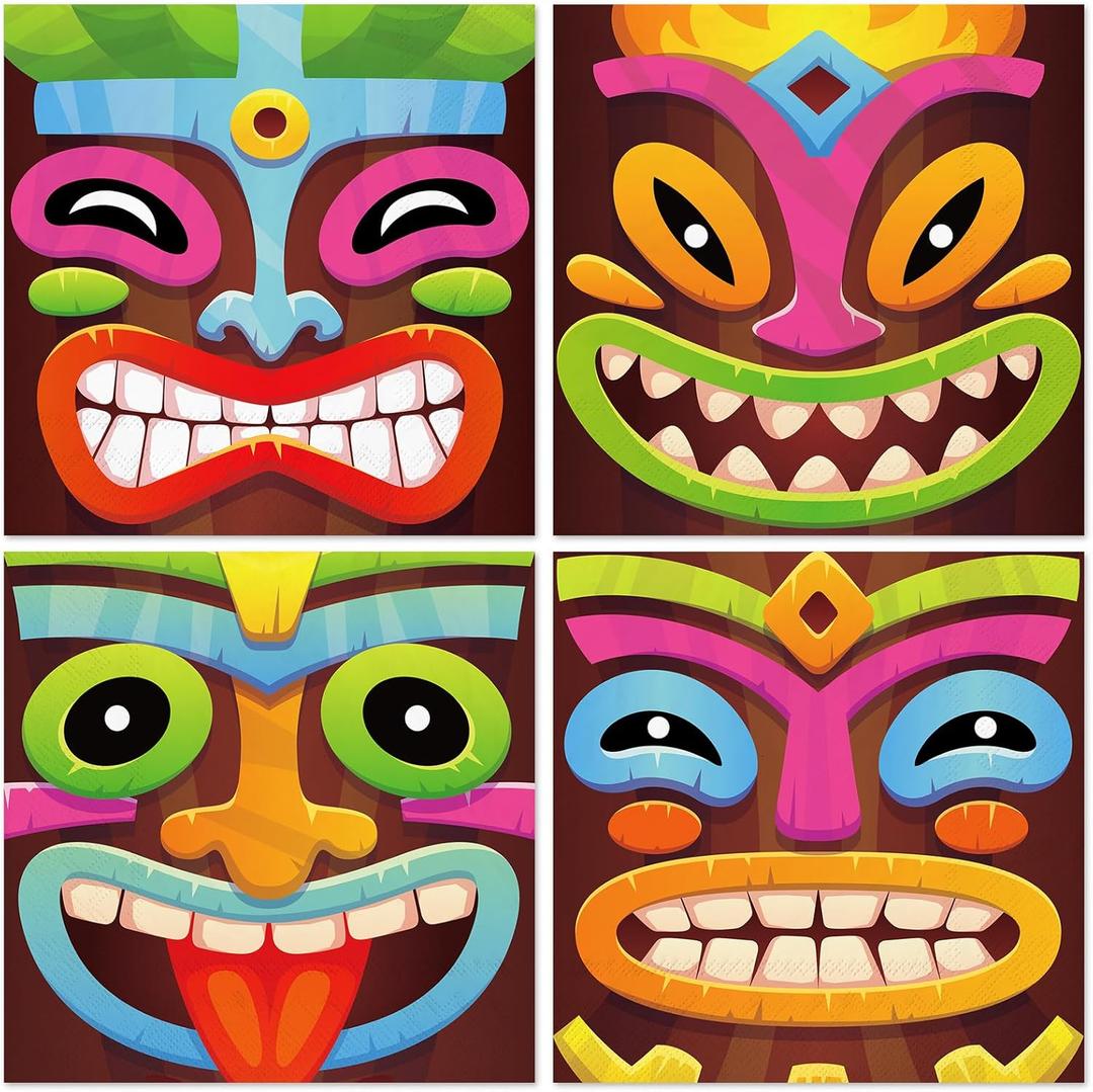 80Pcs Hawaiian Luau Napkins Tiki Disposable Napkin Summer Aloha Paper Luncheon Dinner Napkin for Hawaiian Tropical Table Supplies