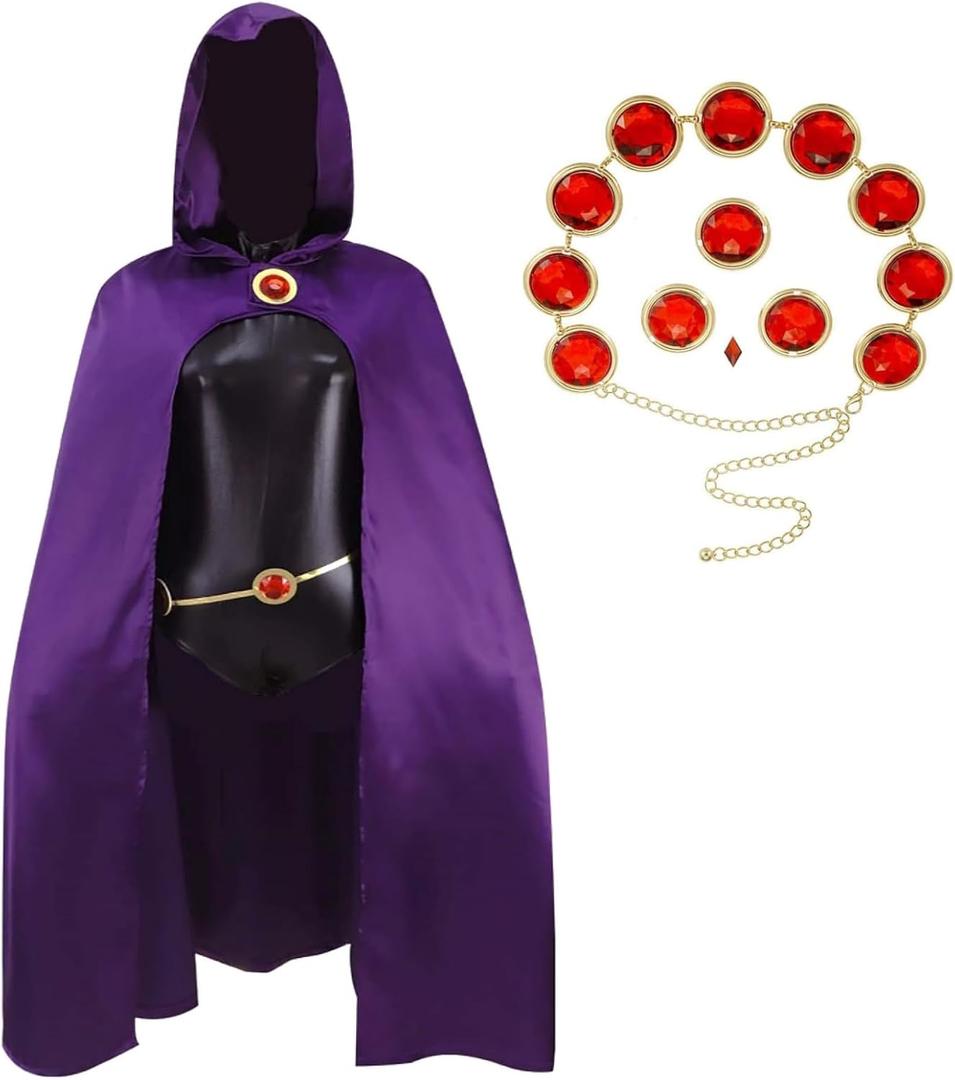 Anime Cosplay Costume for Women - Purple Cloak, Bodysuit and Waist Belt for Halloween Dress Up & Themed Parties (X-Small)