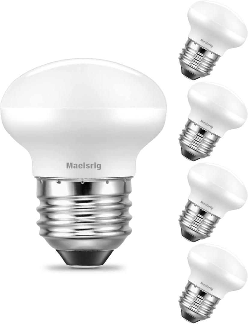 Maelsrlg R14 LED Bulb 4W(40W Equivalent) Mini Reflector Flood Light Bulbs 2700K Soft White, Curio Cabinet Light Bulb, Non-Dimmable, E26 Base Short Light Bulbs, 4 Count (Pack of 1), 2700k Soft White