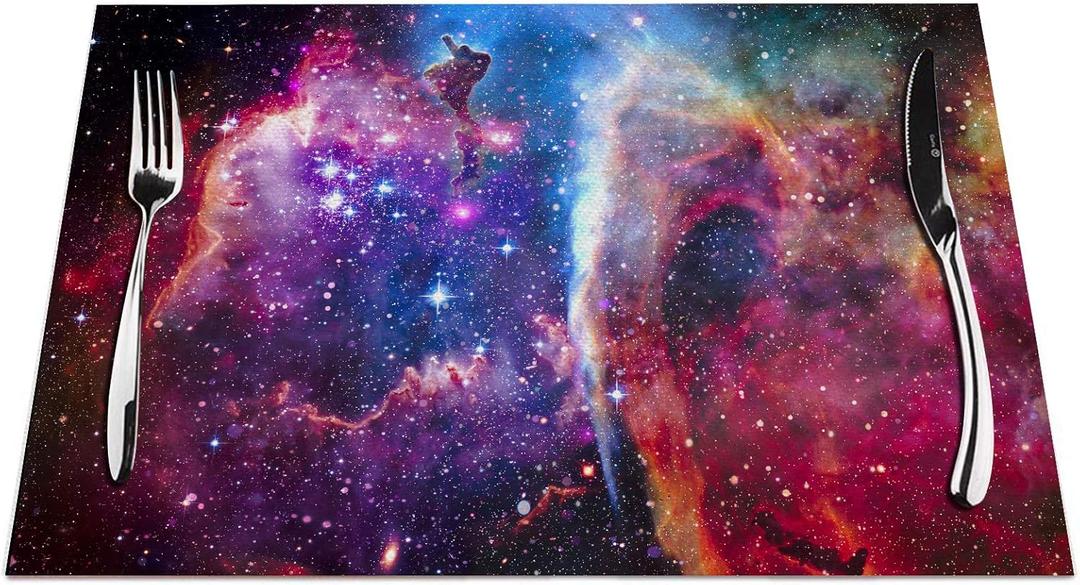 Galaxy Placemats Set of 4, Universe Space Nebula Galaxy Pattern Placemats Heat Resistant for Dining Table Non-Slip 18x12 Inches (Pm-002)