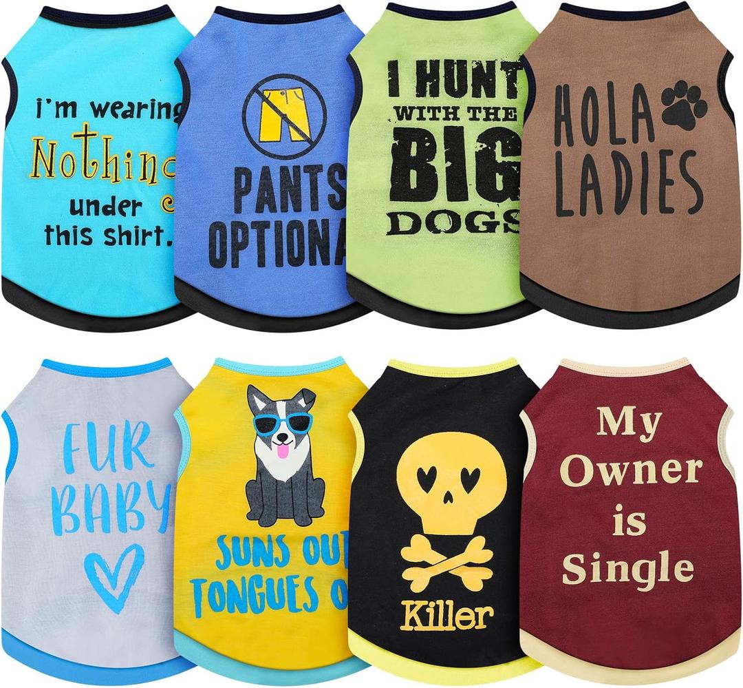 Saintrygo 8 Pieces Dog Shirts Pet Printed Clothes with Funny Letters Summer Pet T Shirts Cool Puppy Breathable Dog Outfit Soft Sweatshirt Cats(Vivid Pattern,Small)