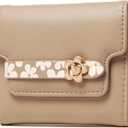 Wallets for Women Rfid Small Womens Wallet Trifold Flower Leather Ladies Wallet with Card Holder&Zipper Coin Purse (Beige)