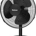 HOLMES 12" Table Fan, 75° Oscillation, 3 Speeds, 15° Adjustable Head Tilt, Ideal for Home, Bedroom or Office, Black