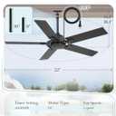 52 Inch Outdoor Ceiling Fan without Light, Waterproof IP65 Wet-Rated, Plug-in Black Ceiling Fan No Light, Remote Control with 6-Speed DC Motor, Hanging Fans with Cord for Patio Porch Gazebo