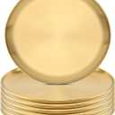 MOUYAT 6 PCS 10 Inch Large Stainless Steel Plate, 26cm Round Dinner Metal Plates, Metal Salad Steak Plates Reusable Dinner Dish for Eating Serving Camping Outdoor BBQ Home Kitchen, Frosted Gold