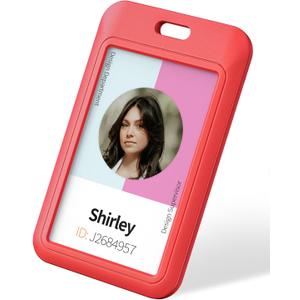 Uniclife 10 Pack Sliding ID Badge Holder - Hard Red Vertical Plastic Case Protector Pouch With Clear Window for Office School ID, Credit Cards, Proximity Key Cards, Driver's Licenses and Passes