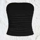 SOLY HUX Women's Tube Tops Summer Casual Ruched Strapless Sleeveless Crop Top Sexy Bandeau Tops (Black, S)