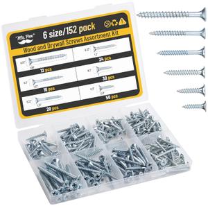 Mr. Pen- Wood Screws Assortment Kit, 152 pcs, Silver, Phillips Flat Head, 6 Sizes (2", 1-1/2", 1-1/4", 1", 3/4", 1/2"), Durable Assorted Wood Screws for Woodworking & Household, Storage Box Included