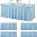 3 Pack Spandex Baby Blue Tablecloths for 6 Foot Rectangle Tables, Wrinkle Free Fitted Table Cloth 6ft Stretchy Tablecover Skirt for Parties Weddings Birthday Banquet Baby Shower