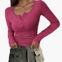 PRETTYGARDEN Women's 2025 Fall Long Sleeve Henley T Shirts Button Ribbed Knit Slim Fit Basic Tops Blouse Casual Outfits, Large