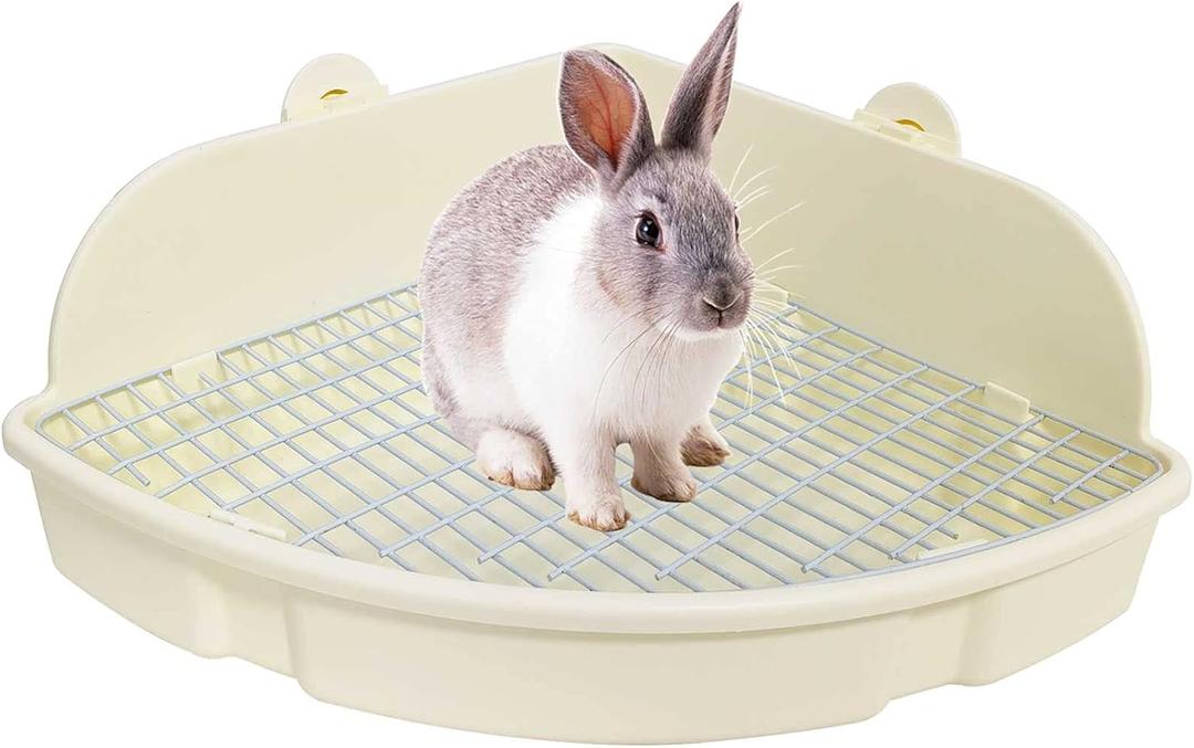 kathson Large Rabbit Litter Box Bunny Corner Toilet Box Potty Trainer Bigger Pet Pan Small Animal Cage Toilet Bedding Box Fanshaped for Adult Guinea Pigs Chinchilla Ferret Galesaur (White)