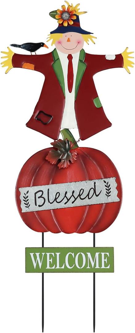 YEAHOME Thanksgiving Decorations Outdoor, Metal Scarecrow Pumpkin Decorative Garden Stakesfor Thanksgiving Decor, Welcome Yard Signs for Outside Home Garden Lawn Porch Fall Decorations