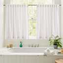 NICETOWN Cafe Curtains 36 inch Length Natural Thick Linen Blend (230GSM), Back Tab & Rod Pocket with Pleat Tab Semi Sheer Window Treatments Light Filtering for Bathroom, W52 x L36, 2 Panels