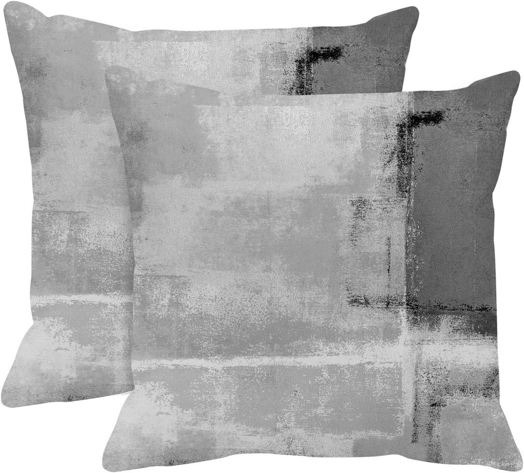 Britimes Throw Pillow Covers Modern Home Art Decor, 20 x 20 Inches Set of 2 Abstract Oil Painting Pillowcases for Bedroom, Living Room, Cushion Couch Sofa, Abstract White Grey