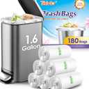 Teivio 1.6 Gallon 180 Counts fit 5-6 liter 1.5 gallon Small Trash Bags Garbage Bags, Bathroom Trash Can Bin Liners, Small Plastic Bags for home office kitchen, Clear