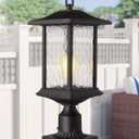 Beionxii Dusk to Dawn Outdoor Post Lights, 21inch Large Exterior Lamp Post Light Pier Mount Lantern with Base, Black Cast Aluminum w/Water Glass - A272P-2PK (NOT Solar, 110-120V AC)