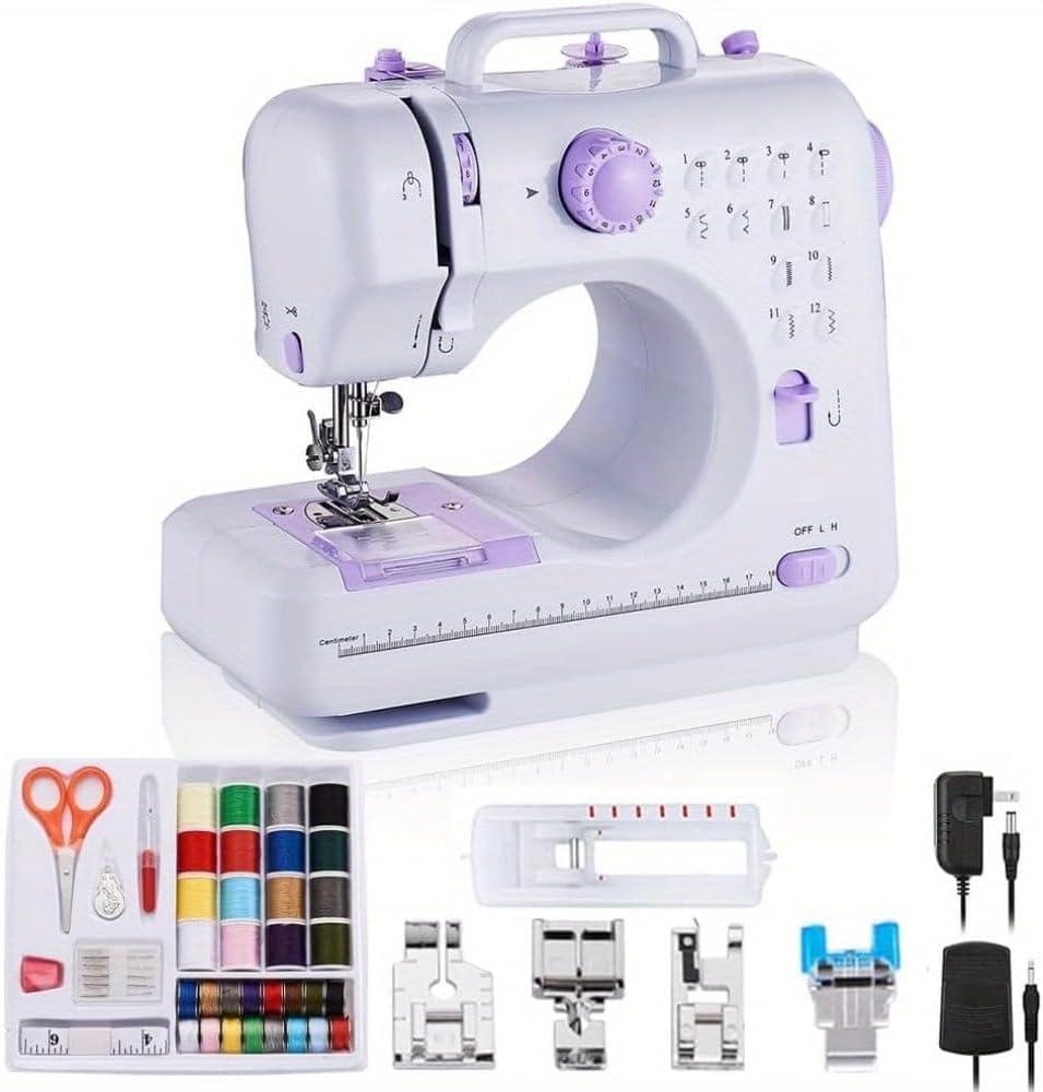 Mini Sewing Machine for Beginners & Kids, Portable Sewing Machine with 12 Stitches, Extension Table & Foot Pedal | Maquina de Coser Portatil for Adults, DIY & Household Repair (Purple)