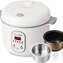 TLOG Low Carb Rice Cooker 2L(8 Cups Cooked), Low Sugar Healthy Rice Maker with 304 Stainless Steel Steamer Basket, 5 Cooking Presets, 24H Timer & Keep Warm Function