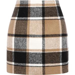 IDEALSANXUN Womens High Waist Plaid Skirt Bodycon Pencil Wool Mini Skirts (Large, Brown New)