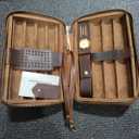 Full Grain Leather Cigar Case Travel Cigar Humidor for 7 Cigars Accessories Organizer Large Capacity Built-In Hygrometer Humidifier