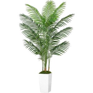 UPBUD Artificial Palm Tree, 6FT Tall Large Fake Tropical Areca Plants with White Tall Pot & 15 Artificial Leaves, Realistic Faux Palm Trees for Home Patio Poolside Office Porch Garden Decor