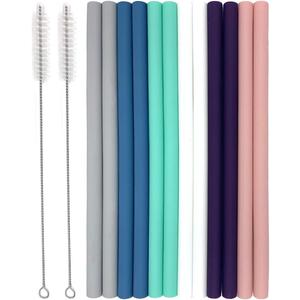 Senneny Set of 12 Silicone Drinking Straws for 30oz and 20oz - Reusable Silicone Straws BPA Free Extra Long with Cleaning Brushes- 12 Straight- 8mm diameter