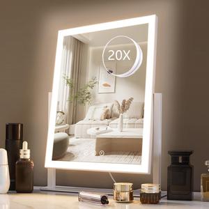 HIEEY Lighted Makeup Mirror, Hollywood Vanity Mirror with Lights, Three Color Lighting Modes, with 4in 20X Magnification Mirror, Smart Touch Control, 360Rotation (17.4in,White,Gift Box)