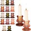 LemonRoad 16 Pcs Glass Candlestick Holders Bulk Taper Candle Holders for Table Centerpiece Decor, Vintage Thick Glass Candle Sticks for Wedding, Party, Birthday and Festival Decoration