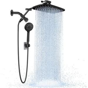 Veken Wide Rain Shower Head with 6 Modes Handheld Water SprayHigh Pressure Showerhead Combo with Arm for Bathroom AccessoriesHome Decor Adjustable Dual Shower with Anti-Clog NozzlesMatte Black (Standard Flow(2.5GPM))